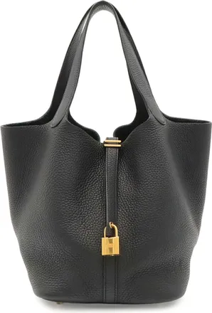 Herm&egrave;s Black Taurillon Clemence Leather Handbag Tote Bag (Pre-Owned)