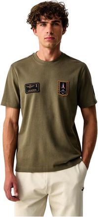 Aeronautica T-shirt met patch-detail - Heren - Tops - Groen - Maat: XL Katoen