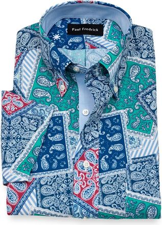 Paul Fredrick Slim Fit Non-iron Cotton Bandana Dress Shirt With Contrast Trim