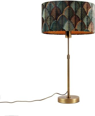 QAZQA Qazqa Moderno L&aacute;mpara De Mesa Bronce Con Pantalla Ovalada De Terciopelo Dise&ntilde;o De Hojas 35cm - Parte Acero /terciopelo /textil Alargada /ovalada Adecu