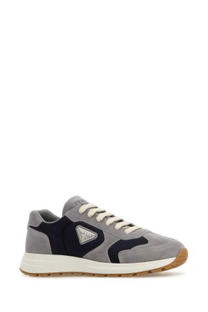 Prada Mens Two-Tone Suede And Re-Nylon Prax Sneakers Granito+blu