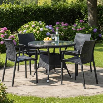 Dmora Set De Sillas Bueno, 4 Sillas, Apilable Hecho En Italia, Negro Antracita