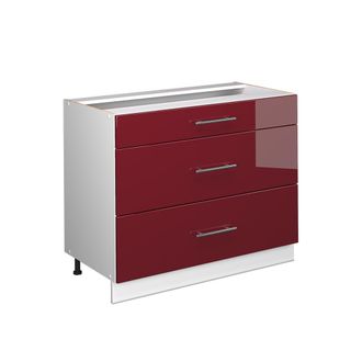Vicco Mueble Bajo De Cocina Fame-line, Rojo Burdeos Alto Brillo/blanco, 100 Cm Sin Encimera, Vicco