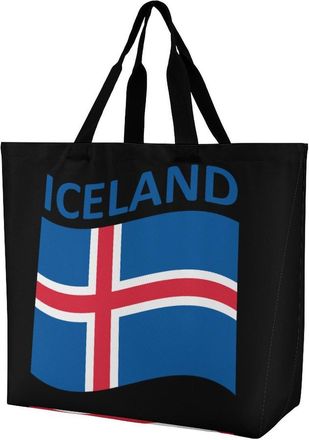 Generic SJOAOAA Unisex Shopping Bag Flag of Iceland Reusable Foldable Tote with Inner Pocket Large Capacity Shoulder Tote Grocery Bags Handbag
