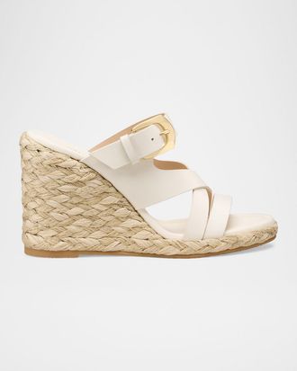 Stuart Weitzman 105mm Sai Leather Espadrille Wedge Sandals