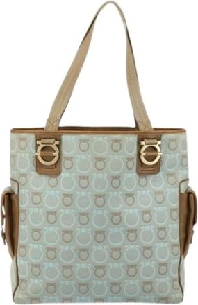 Ferragamo Pre-owned Tote Bags, female, Blue, Size: ONE SIZE Pre-owned Canvas Shoulder Bag