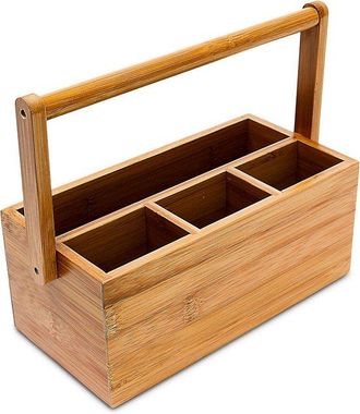 OEM Caja De Almacenamiento De Madera Con Asa Y 4 Compartimentos (21,5 X 11,2 X 21,8 Cm) - Para Cocina, Escritorio Y Almacenamiento Con Estilo