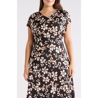 Renee C Floral Cowl Neck Satin Top in Black at Nordstrom Rack, Size 2X