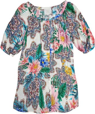 Johnny Was Womens Bryony Mini Dress Half Sleeve Peasant Print Rayon