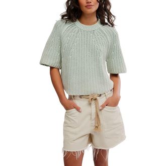 Free People Amy Short Sleeve Cotton Sweater in Cameo Green at Nordstrom, Size X-Small