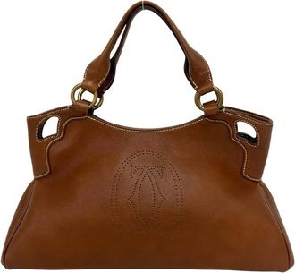 Cartier Brown Leather Boston Bag Handbag Tote Bag (Pre-Owned)