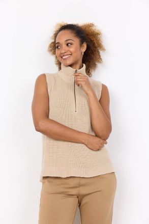 Soyaconcept Pullunder SOYACONCEPT SC-JULIA 8, Damen, Gr. XXL, beige (sand), Rippstrick, Obermaterial: 50% Baumwolle, 50% Polyamid, unifarben, h&uuml;ftlang, Rundhals, 