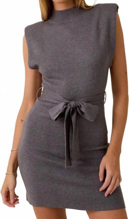 Le Lis Blanc Deux Mock Neck Wide Power Shoulder Sweater Mini Dress In Heather Grey
