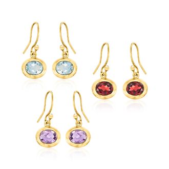 Ross-Simons Multi-Gemstone Jewelry Set: 3 Pairs Of Drop Earrings in 18kt Gold Over Sterling