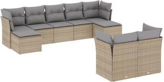 vidaXL Set De Sof&aacute;s De Jard&iacute;n 9 Pzas Con Cojines Rat&aacute;n Sint&eacute;tico Beige Vidaxl