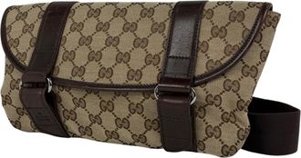 Gucci Beige Brown Gg Canvas Leather Sling Bag (Pre-Owned)