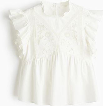 H&M Bestickte Baumwollbluse - White