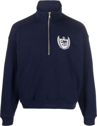 Sporty & Rich logo-print zip-up sweatshirt - men - Cotton - L - Blue