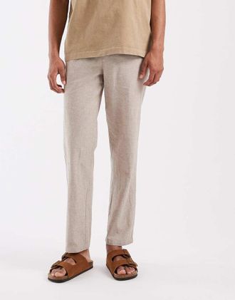 Blend Pantaloni in misto cotone e lino beige polvere con coulisse-Neutro