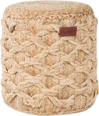 Beliani Pouf di iuta Pouf rotondo poggiapiedi imbottitura in eps soggiorno stile Boho Beige Turkan