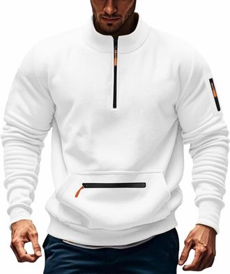 Generic Vintage Cargo Sweatshirts Mens UK Corduroy Pullover Henley Turtle Neck Snap Zip-up Work Jumpers Stand Collar Warm Outwear Loose Sweater Leisure Comfy 