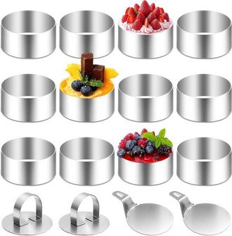 OEM 12 Cortadores De Masa Redondos Con 2 Tapas Y 2 Bases, Moldes De Acero Inoxidable Para Pasteles, Tartas, Mousses, Postres Y Pan, 8 X 4 Cm
