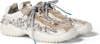 Miu Miu Bubble Embroidered Technical Fabric And Suede Sneakers, Woman, Ivory, Size 34,5