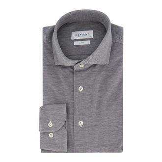 Profuomo Overhemden, Heren, Grijs, L, Katoen, Grijs Zakelijk Overhemd