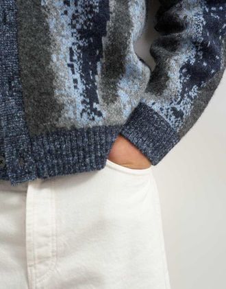 Topman cardigan in maglia vestibilit&agrave; comoda a righe astratte grigio scuro
