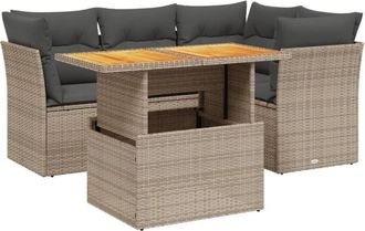 vidaXL Juego De Sof&aacute;s Jard&iacute;n Con Cojines 5 Pzas Rat&aacute;n Sint&eacute;tico Gris Vidaxl