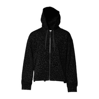 Dolce & Gabbana Zip-throughs, female, Black, Size: 2XS Zip-up Jersey Hoodie with Leopard Print