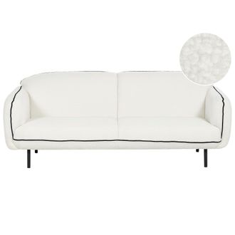 Beliani Sof&aacute; 3 Plazas Retro Glamour Art Deco Boucl&eacute; Tapicer&iacute;a De Vell&oacute;n Patas De Metal Bordes Negros Sala De Estar Blanco Tonsberg