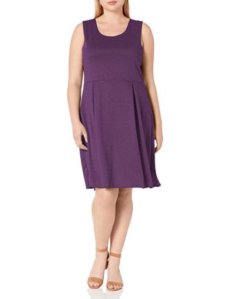 Star Vixen Womens Plus Size Sleeveless Box-Pleat Skater Dress, Purple, 2X