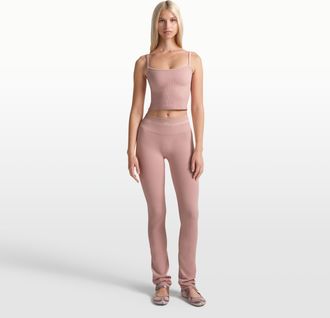 Nike Womens SKIMS Ribbed Seamless 34 Straight Leggings in Pink | PTLEG9722W-HEC