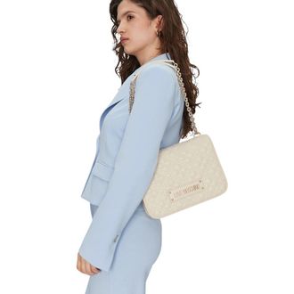 Love Moschino Womens Quilted Polyurethane Shoulder Bag Beige