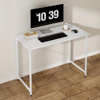 Woltu Woltu Escritorio Para Ordenador Mesa Para Pc Estante Moderno Para Oficina Trabajo Estudio 100x50x75,5 Cm, Blanco