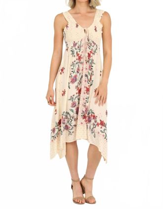 Angie Sleeveless Printed Midi Dress In Ivory