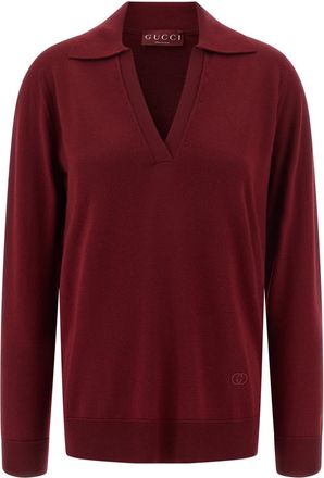 Gucci Maroon Logo Shirt Collar Polo