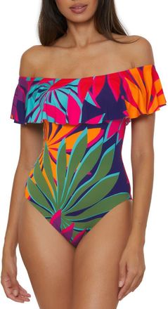 Trina Turk Wailea Ruffle Off the Shoulder One-Piece Swimsuit in Navy Multi at Nordstrom, Size 12