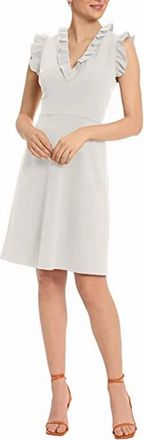 Maggy London Ruffle Sleeves Short Crepe Dress In Horn