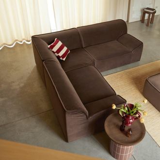 Tikamoon Sof&aacute; esquinero modular de tela marr&oacute;n, 4 plazas