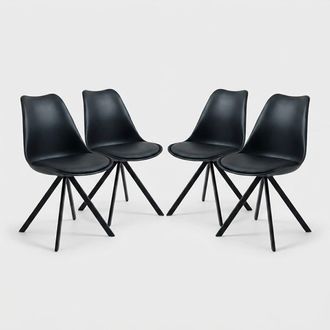 Oresteluchetta Juego De 4 Sillas Dise&ntilde;o Contempor&aacute;neo De Polipropileno Y Eco Cuero Smart Slim - Negro
