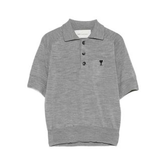 Ami Polo Shirts, female, Gray, Size: M Logo Embroidered Polo