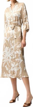 Joseph Ribkoff Satin Floral Midi Shirt Dress In Beige/vanilla