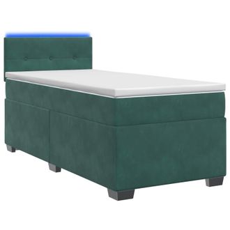 vidaXL Letto Con Box Spring, Materasso E Led Verde Scuro 90 X 200 Cm Vidaxl