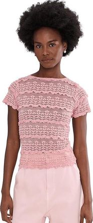 Free People Angelina Lace T-Shirts Womens Clothing Blushing Coral : LG (Womens 12-14), Cotton/Mesh/Nylon