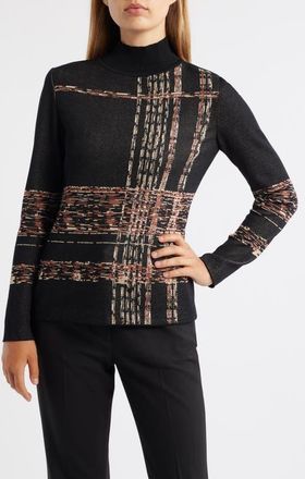 Anne Klein Mock Neck Jacquard Sweater in Anne Black Multi at Nordstrom, Size X-Large