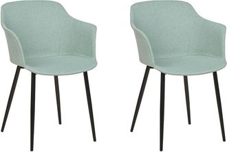 Beliani Retro Vintage Upholstered Fabric Polyester Dining Chair Set of 2 with Armrests Mint Green Elim