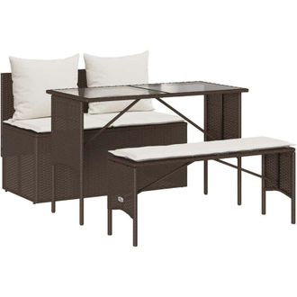 vidaXL Set Comedor De Jard&iacute;n 3 Piezas Y Cojines Rat&aacute;n Sint&eacute;tico Marr&oacute;n Vidaxl