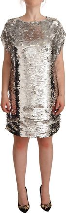 Msgm Sequined Polyester Short Sleeves Shift Mini Womens Dress